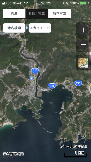 下田市街地。AppleMap + 地図・写真モードで表示