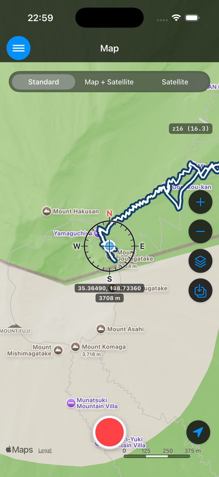Apple Map display with the segmented control at the top of the map