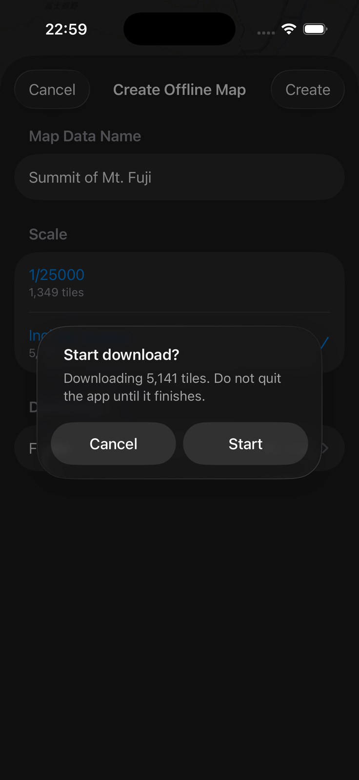 Confirmation shown before starting the download